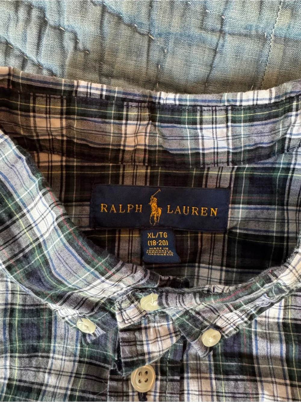 Boy’s Ralph Lauren Button-Down Plaid Shirt - Navy/White/Green
